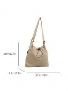 Geantă din material lejeră, de mare capacitate, elegantă, cu închidere cu șnur, curea lată și design de toc pentru școală, navetă și cumpărături