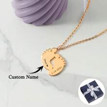 Personalized Custom Necklace Baby Foot Plate Pendant,Engraved Name Date Pendant Necklace,Baby Birth Anniversary Jewelry,Birthday Party Accessories,Customized Gifts,Christmas Gifts - Rose Gold - View 2