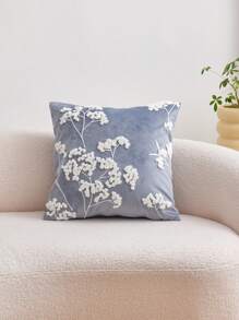1pc Floral Embroidered Blue Haze Decorative Pillow Cover, Suitable For Indoor Decor, Applicable For All Seasons, Without Insert - Dusty Blue - View 5