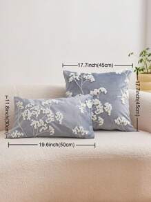1pc Floral Embroidered Blue Haze Decorative Pillow Cover, Suitable For Indoor Decor, Applicable For All Seasons, Without Insert - Dusty Blue - View 4