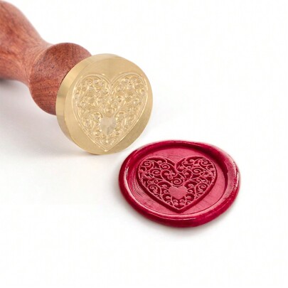 CYFUN DESIGN Heart Wax Seal Stamp With Wooden Handle Decorating On Invitations Mails Envelope Sealers Letters Posters Gift Packaging For Birthday Themed Parties Weddings Signatures Back To School