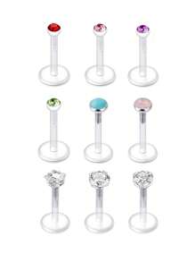 9pcs  Flexible Acrylic Tragus Helix Piercing Earrings Lip Stud Bar 16G Conch Earring Retainer Bioflex Labret Piercing 6mm 8mm