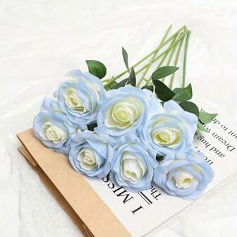 3/10pcs Set Of Lifelike Ice Blue Silk Roses - Perfect For Home, Office, And Special Occasions Decor