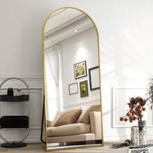 Arched Full Length Mirror 71"X26" For Bedroom, Full Body Mirror With Stand, Hanging Or Leaning For Wall, Aluminum Alloy Thin Frame Floor Standing For Living Room, Tall Home Decor Back To School Room Decor School Supplies - 金色 - 查看 2