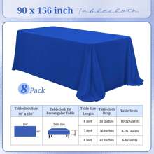 8 Pack Polyester Tablecloths,90 X 156 Inch Rectangle Table Cloth For 8 Foot Tables,Stain And Wrinkle Resistant Washable Fabric Table Cover For Wedding Banquet Restaurant Party Outdoor Party Wedding Outdoor Activities Banquet Multiple Colors,Weddings Graduation Season Outdoor Events Entertain Guests - 寶藍色 - 查看 2