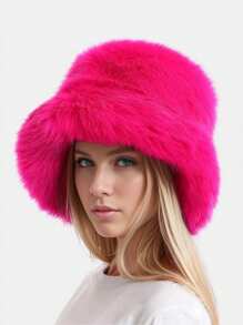 1pc Women Faux Fur Y2K Style Thick Furry Bucket Hat, Suitable For Extremely Cold Days, Outdoor Snow Activity, Daily Wear, Warm In Winter