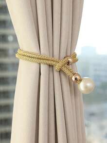 2 piezas Abrazaderas de cortina con perlas sintéticas, adecuadas para la sujeción y decoración de cortinas - Dorado - Ver 4