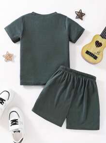 Young Boy 2pcs Casual Stylish Guitar Graphic Print Short Sleeve T-Shirt & Shorts Set, Comfy Summer Kids Clothing