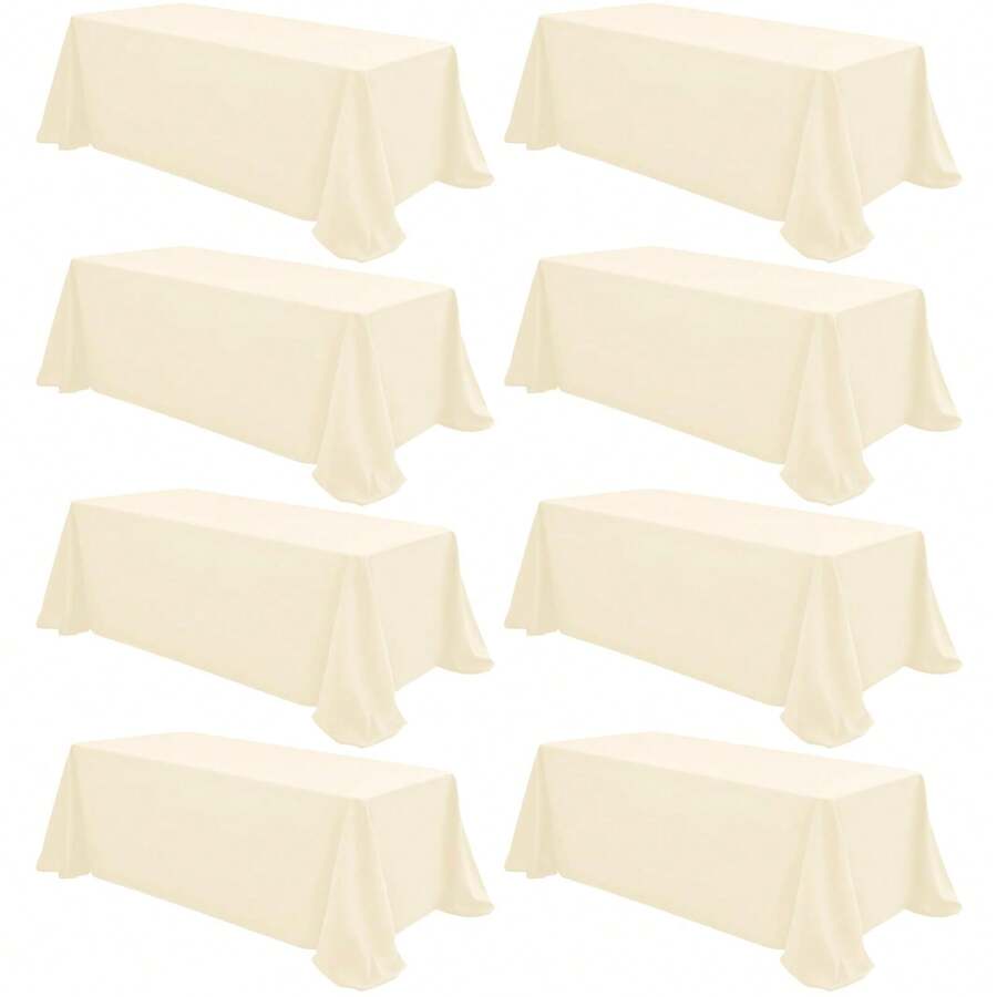 8 Pack Polyester Tablecloths,90 X 156 Inch Rectangle Table Cloth For 8 Foot Tables,Stain And Wrinkle Resistant Washable Fabric Table Cover For Wedding Banquet Restaurant Party Outdoor Party Wedding Outdoor Activities Banquet Multiple Colors,Weddings Graduation Season Outdoor Events Entertain Guests - 米色 - 查看 1
