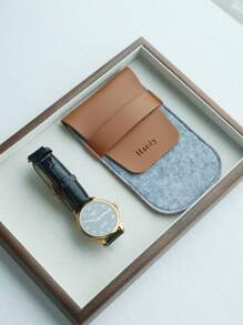 Personalized Leather Felt Watch Pouch Travel Watch Case For Men Custom Engraved Watch Box Strap Pouch, Housewarming Gifts Watch Organizer Brown - Brown - View 6