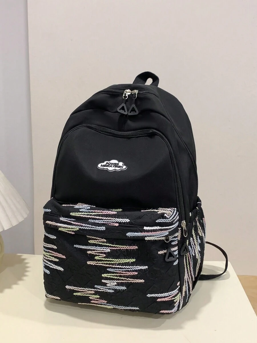 拼布刺繡線球學院風學生書包