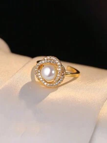 Set de 4 piezas de collar, anillo y aretes de estilo francés elegante con perlas falsas, ligeros y ideales para uso diario, regalo para el Día de San Valentín, para la mamá, madre, Día de la Madre