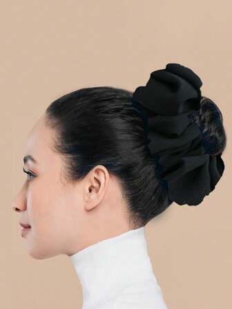 1pc Super Large Black Chiffon Hair Scrunchie For Women's Daily Wear And Decoration Scrunchies Hair Ties Scrunchy Hair Ties, Casual Ponytail