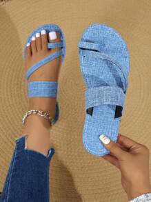 Women's Stylish Summer Flat Sandals, Casual Outdoor Toe Loop Flat Sandals