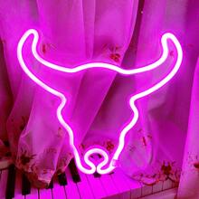 1入組霓虹燈粉色牛頭牆飾11.1x9.9in（約28x25.3cm），USB/電池驅動的LED霓虹燈，適用於臥室、節日情人節派對裝飾、生日裝飾、婚禮裝飾、家居裝飾、酒吧裝飾。 - 彩色 - 查看 7