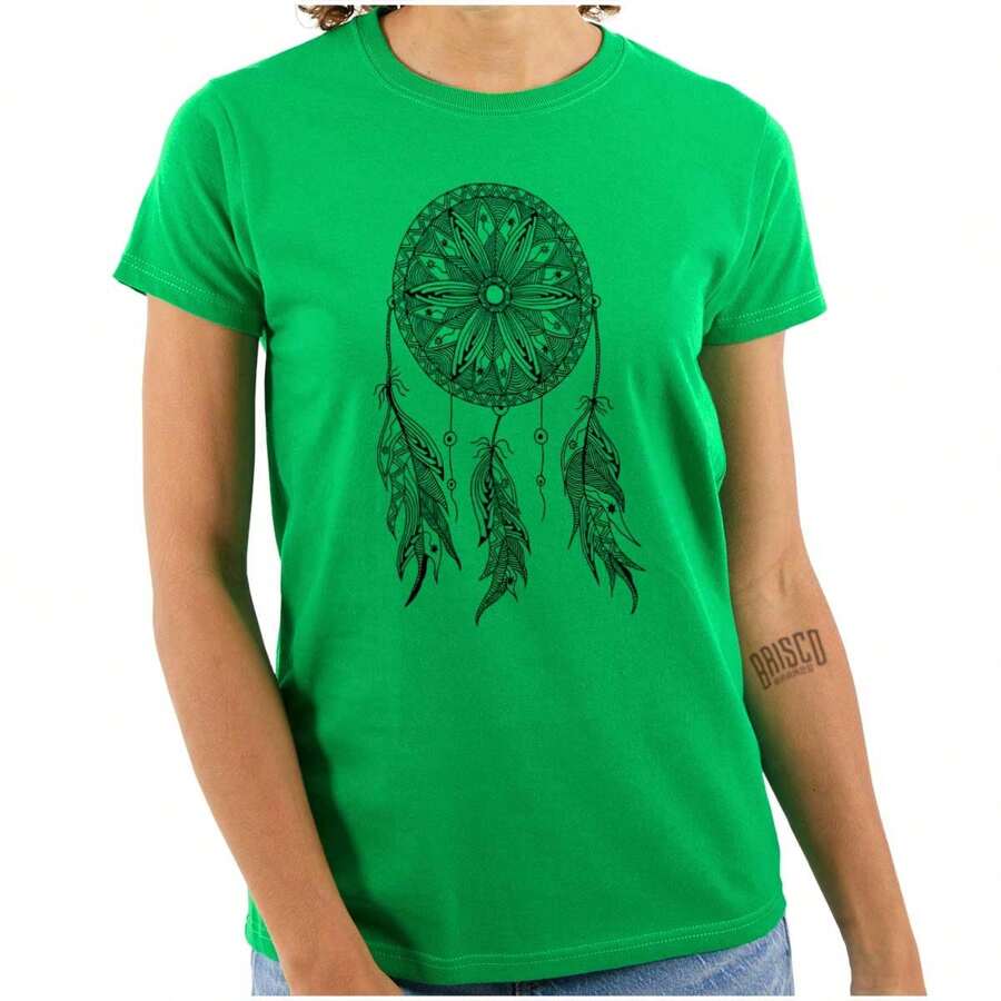 Native American Wolf Dream Catcher Womens T Shirt Ladies Tee