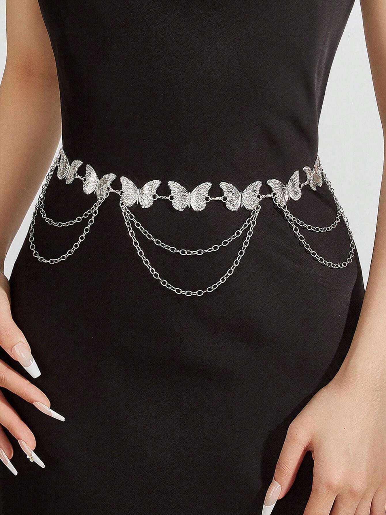 Bencailor Cintura A Catena Per Donna Cinta Elegante A Vita Lunga Sottile Cinturino Con Strass Di - Foto 9