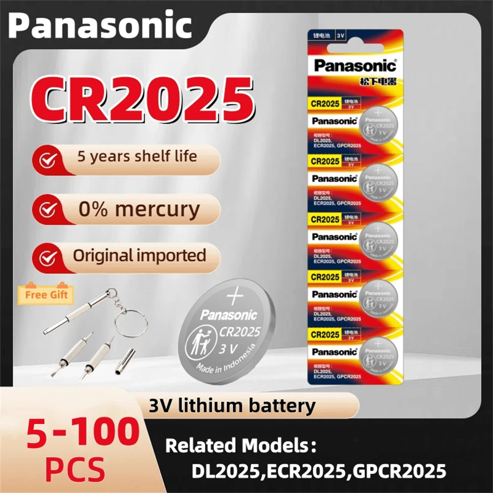 Original Panasonic 5-100PCS CR2025 3V ECR2025 Lithium Battery For Car ...