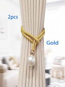 A Pair Of Pearl Decorative Curtain Tiebacks For Room Decor, Luxe And Minimalistic Style, Adjustable Curtain Clips With No Need For Drilling No-Drill