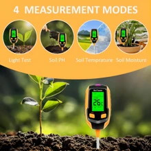 4-In-1 Soil Moisture Meter Digital Plant Temperature/Soil Moisture/PH Meter/Sunlight Intensity/Environment Humidity Backlight LCD Display Soil Test Meter For Gardening, Farming And Outdoor Plants