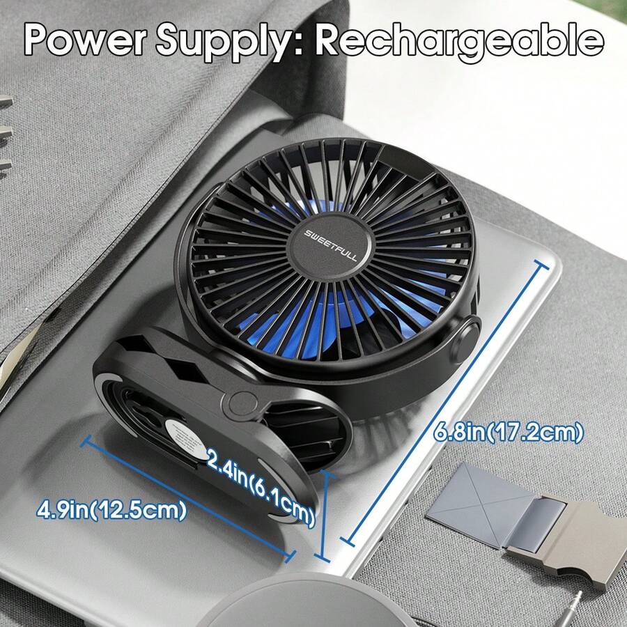 Portable Clip On Fan, Cart Fan, Small Charging Fan With LED Display, 4
