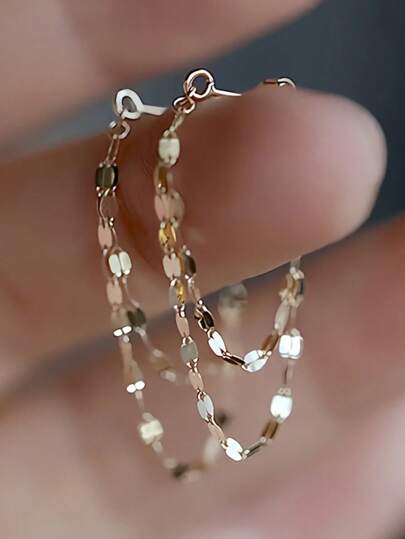 Pendientes de barra minimalistas de plata esterlina sólida 925 con colgante de cadena para mujeres en oro/plata