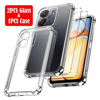 2 玻璃 + 1 外壳，钢化玻璃，超薄柔软 TPU 防震外壳，兼容小米 14T 13T 12T 10T 11T Pro POCO X5 M3 M4 F3 F4 GT M6 X6 A3 F6 Pro 12 11 Lite 5G NE，兼容 Redmi Note