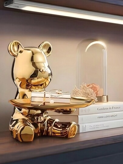 One Ceramic Bear Shaped Tray, Decorative Tray For Storage And Displaying Jewelry, Suitable For Dining Room And Living Room Decoration Valentine Day Back To School