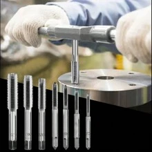 MOLOLAN Kit 8 Piezas Broca Machuelos Milimetrico Maneral Ajustable Roscador Util de grifos métricos, juego de grifos de rosca de mano, mini grifo métrico de rosca, juego de taladros de taladro de taladro M3 M4 M5 M6 M8 M10 M12 con llave ajustable 1/16-1/2,y llave de grifo ajustable, es un conjunto muy útil de herramientas de tapping - Plateado - Ver 3