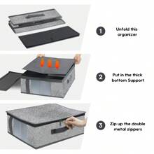 3 Pack Storage Bins Clothes Storage, Foldable Blanket Storage Bags, Fabric Storage Bins For Bed Sheets, Duvet Covers, Pillowcases, Clothes ,Under Bed Storage Containers For Organizing, Clothing, Bedroom, Comforter, Closet, Dorm, Quilts, Organizer,