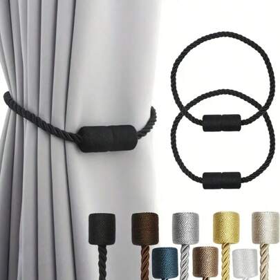 2pcs Magnetic Curtain Buckle, Tieback, Decorative Rope With Cylinder Magnet For Sheer Or Transparent Window Curtains, No Tools Required Gifts Birthday Graduation