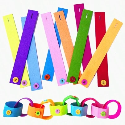 10pcs Colorful Button Bracelets, Felt Cloth Button Sewing Kit Learning Toys For Kids, Early Education Toys, Random Colors,Kids Tuff Tray,Fabric For Sewing,Sensory Bin Tools