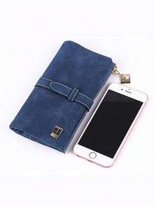 Women Wallet Women Long Wallet for PU Matte Card Holder Lady Leather Suede Retro Coin Purse Female Wallet Handbag - Azul - Ver 3