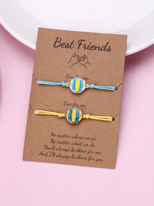 2 pçs/set meninas estilo vôlei liga de zinco amarelo & azul poliéster trançado conjunto pulseira ajustável, adequado para jóias de volta às aulas