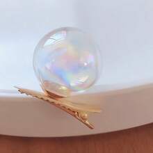 4pcs Cute Minimalist Metal Hair Clips Set With Transparent Bubble Design For Women, Oval Shape Solid Color Hair Accessories - Gold - View 2