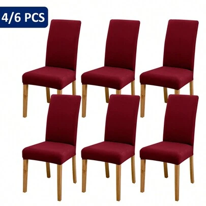 Fundas de silla de unicolor, 4 piezas / 6 piezas / 8 piezas / 10 piezas, estilo moderno, elásticas y desmontables de fibra de poliéster, adecuadas para sala de estar, comedor, dormitorio y todas las estaciones