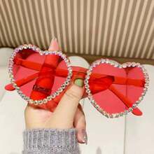 Floral Heart-Shaped Frameless Rhinestone Embedded Jelly Color Heart-Shaped Fashion Glasses, Princess Styledy - Multicolor - View 14