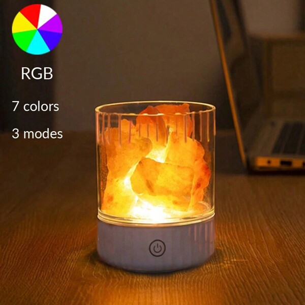 1pc RGB Himalayan Salt Lamp, USB Powered Natural Rock Night Light With Touch Dimmer, Bedroom Decor Lamp, Great Gift With Essential Oil Diffuser