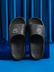 1pair Summer Couples' Thick-Soled Anti-Slip Slippers With Poop Design, For Home Or Bathroom Use, Cartoon Style - Black - View 8