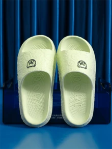 1pair Summer Couples' Thick-Soled Anti-Slip Slippers With Poop Design, For Home Or Bathroom Use, Cartoon Style - Black - View 7