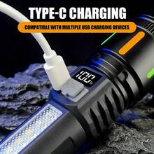 Super Bright White Laser Flashlight, Stretchable And Focusable For Long Distance, TYPE-C Rechargeable Portable Flashlight, Suitable For Outdoor Lighting And Hiking - Black - View 3
