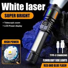 Super Bright White Laser Flashlight, Stretchable And Focusable For Long Distance, TYPE-C Rechargeable Portable Flashlight, Suitable For Outdoor Lighting And Hiking - Black - View 1