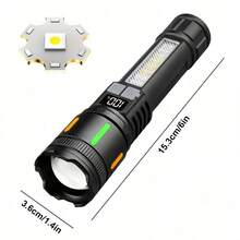 Super Bright White Laser Flashlight, Stretchable And Focusable For Long Distance, TYPE-C Rechargeable Portable Flashlight, Suitable For Outdoor Lighting And Hiking - Black - View 2