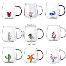 3D Glass Cup With Handle, Cute Animal & Plant Designs, Suitable For Coffee, Juice, Milk Tea, Beverages In Summer And Winter, Great For Christmas