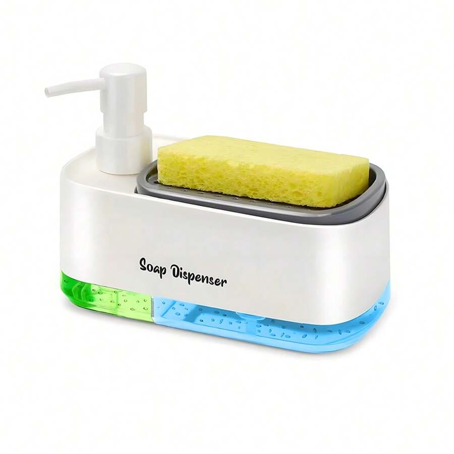 Pump Bottle Dish Soap, Hand Soap Liquid Dispenser, Pump Container For Kitchen, Pressure Sponge Scrubber - White - View 1