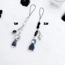 1pc Gojo Creative Star Phone Case Beaded Hanging Chain, Keychain Hanging Item Personalized Versatile Phone Chain, Car Hanging Fashion, Black And White Surrounding Fashion Creative Acrylic Beaded Phone Case Chain, Card Book Hanging Rope Camera Chain CCD Hanging Chain Car Accessories Bag Charm