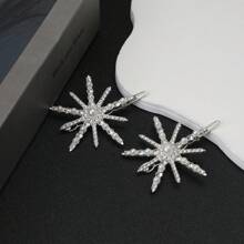 2 Peças Presilha de Cabelo com Estrela de Pérola Falsa e Strass, Decoração Fofa e Delicada de Floco de Neve, Presilhas de Garra, Grampos de Cabelo, Acessórios Escolares, Acessórios de Cabelo de Pérola, Acessórios de Cabeça, Grampo de Cabelo - Multicolorido - Visão 14