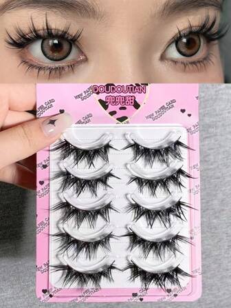 5 Pairs/Set Manga Fox Style Cross Lashes, Super Soft And Fine, Natural Curling And Long, Non-Irritating And Lightweight, Amplify Your Eyes, Perfect For Daily Wear And Commute Makeup, Reusable Strip Lashes,Lashes,Eyelashes,Fake Lashes