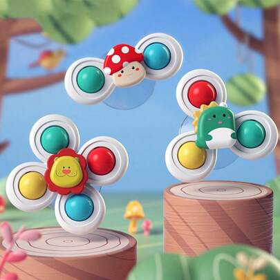 3 件/套吸盘旋转减压玩具，适用于沐浴、淋浴，带音乐和拼图旋转陀螺仪玩具，旋转波浪鼓玩具，适用于浴室墙壁、浴缸、玻璃、车窗等。完美的儿童礼物、生日礼物、男孩和女孩的玩具（部分零件颜色随机）婴儿玩具、沐浴玩具、男婴玩具