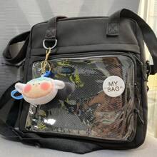 Y2K 2026新款女款痛包 PVC透明口袋徽章展示板肩背包 女孩學生書包 痛包 斜背包 JK娃娃包 - 黑色 - 查看 7
